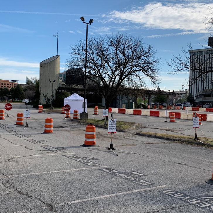 U of L Health's drive-thru COVID-19 testing site in downtown Louisville